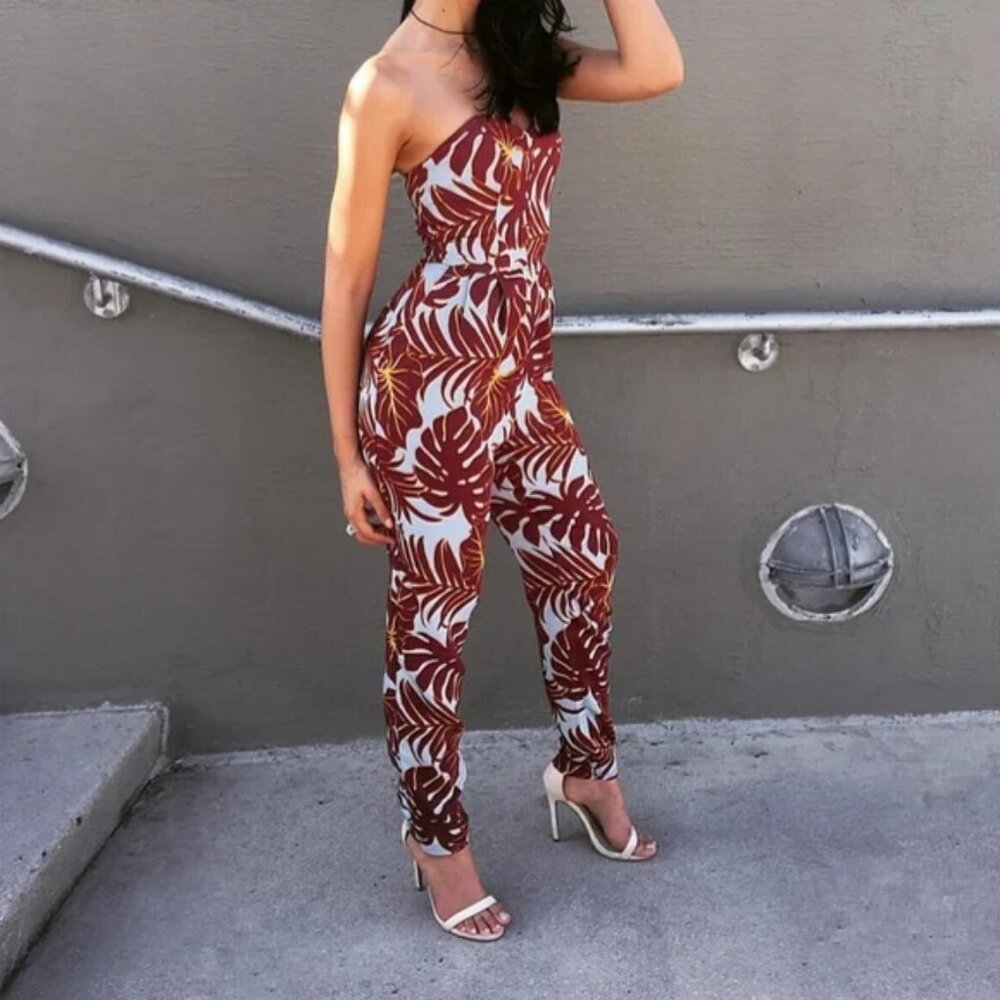 H&M Conscious Strapless Tropical Jumpsuit